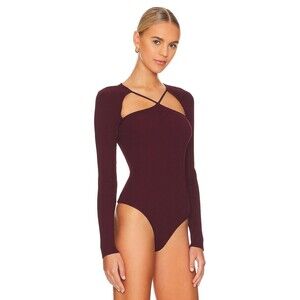 ASTR The Label Maude Womens Large Revolve Long sleeve Bodysuit Top burgundy NWOT